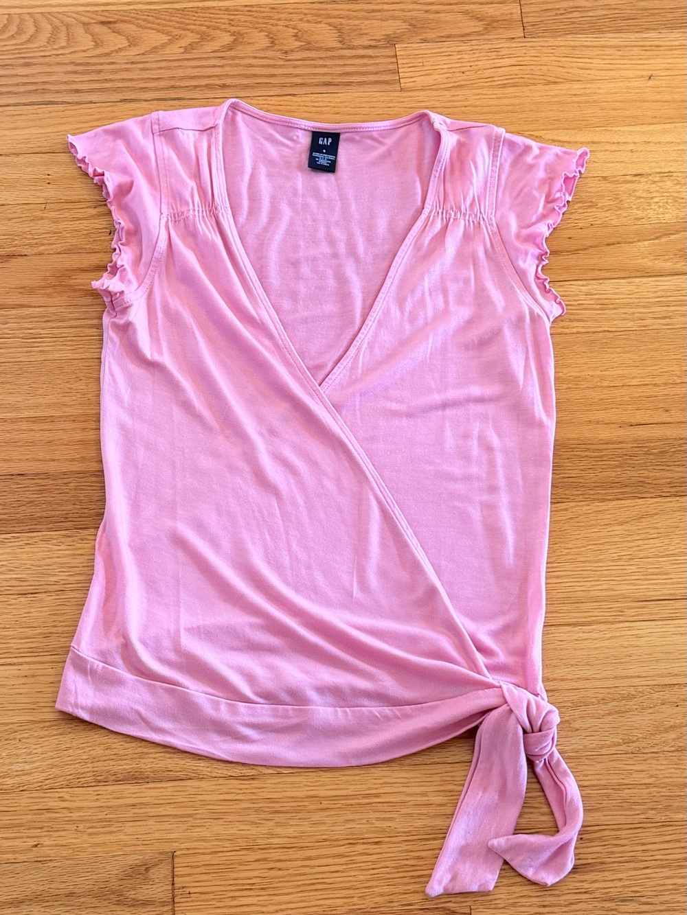 GAP Pink Wrap Tie Ruffle Sleeve V-Neck Top
